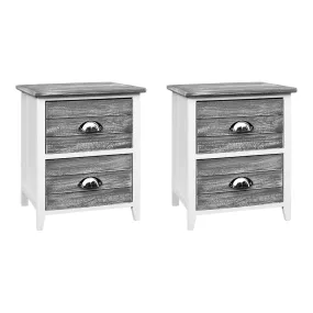 Set of 2 Vintage Style Bedside Tables - Grey & White