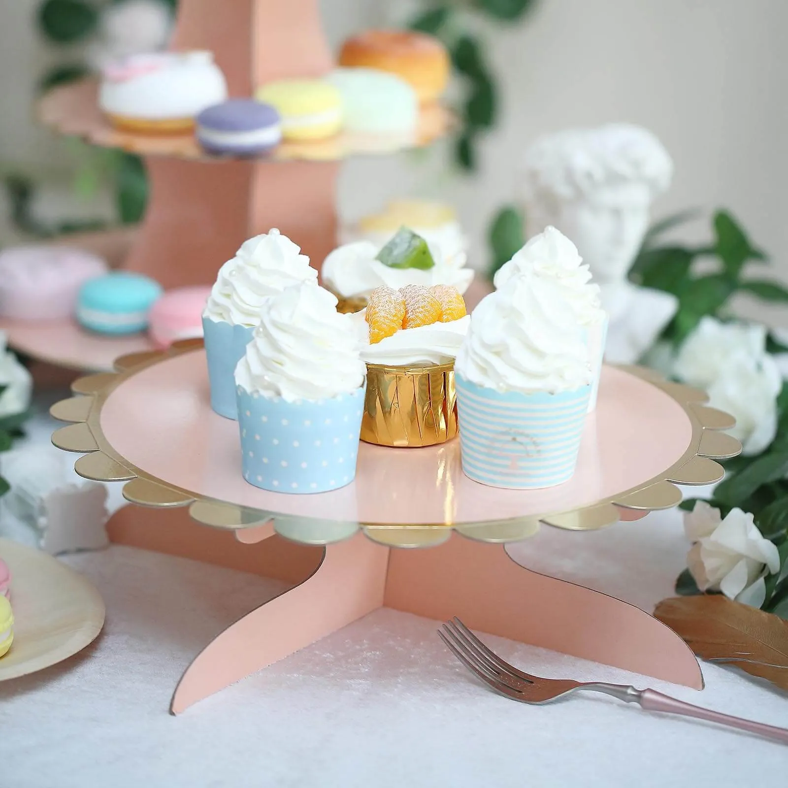 1-Tier Blush Cardboard Cupcake Dessert Cake Stand Holder 13"