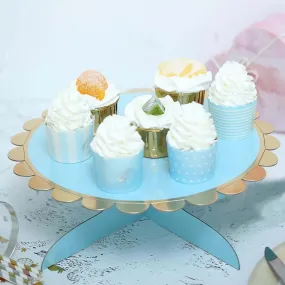 1-Tier Light Blue Gold Cardboard Cupcake Dessert Cake Stand Holder 13"