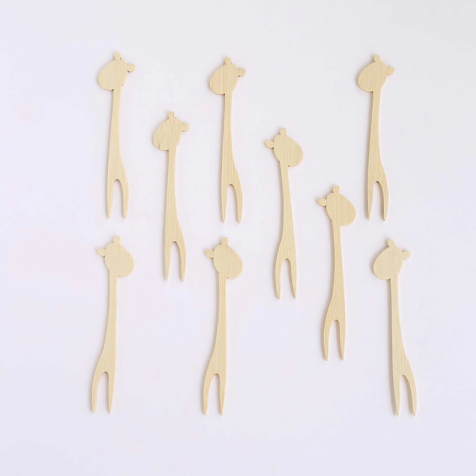 100 Pack Natural Eco Friendly Giraffe Bamboo Mini Forks, 4" Double Pronged Biodegradable Cocktail Picks Disposable Party Supplies