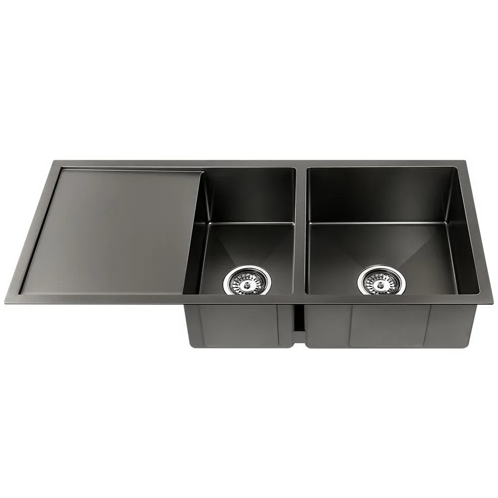 100cm x 45cm Stainless Steel Kitchen Sink Bowl Tub Under/Top/Flush Mount Black