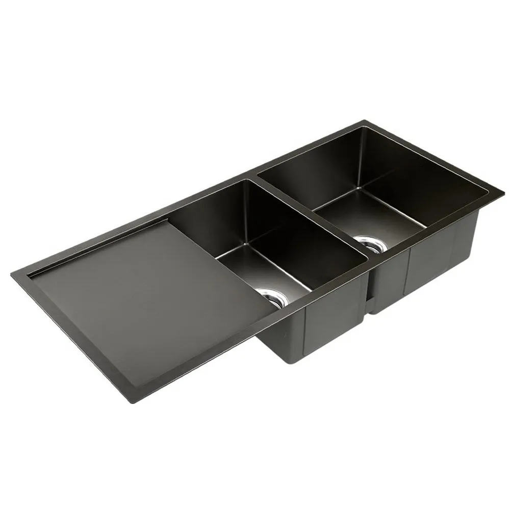 100cm x 45cm Stainless Steel Kitchen Sink Bowl Tub Under/Top/Flush Mount Black