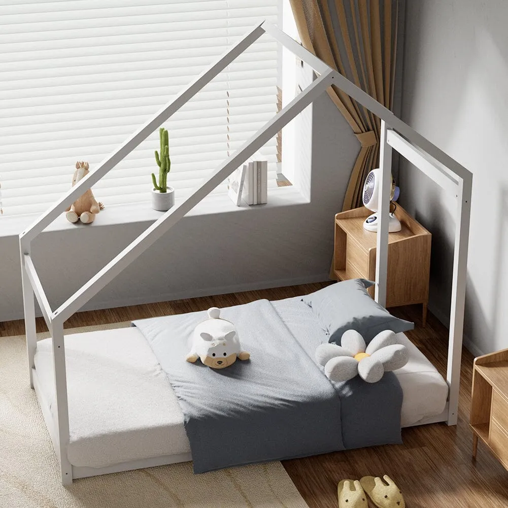 167 cm White Pine Wood House Frame Toddler Floor Bed