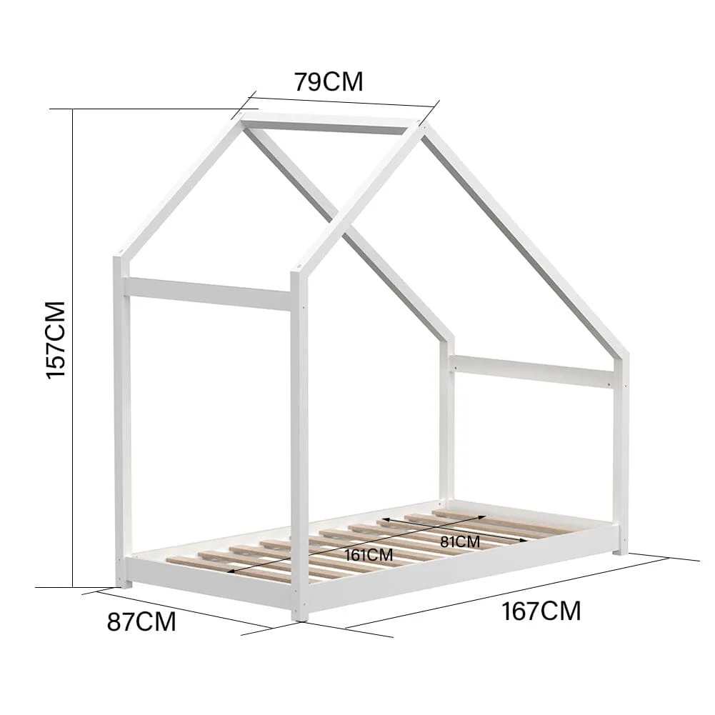 167 cm White Pine Wood House Frame Toddler Floor Bed