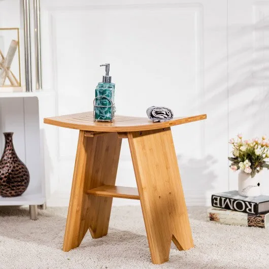 18" Bamboo Shower Stool Bench with Shelf