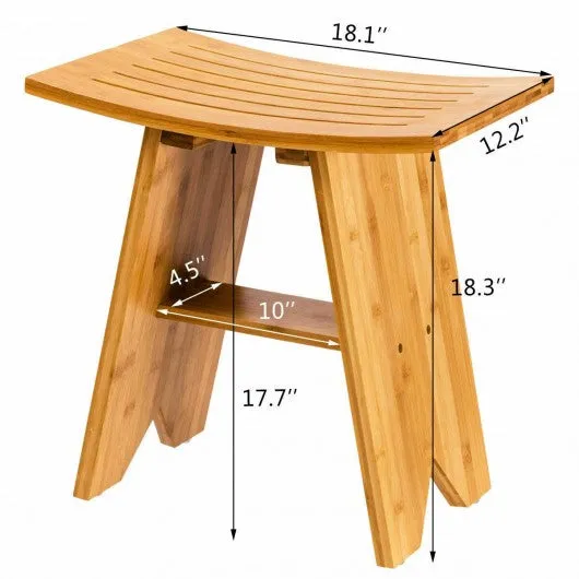 18" Bamboo Shower Stool Bench with Shelf