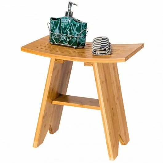 18" Bamboo Shower Stool Bench with Shelf