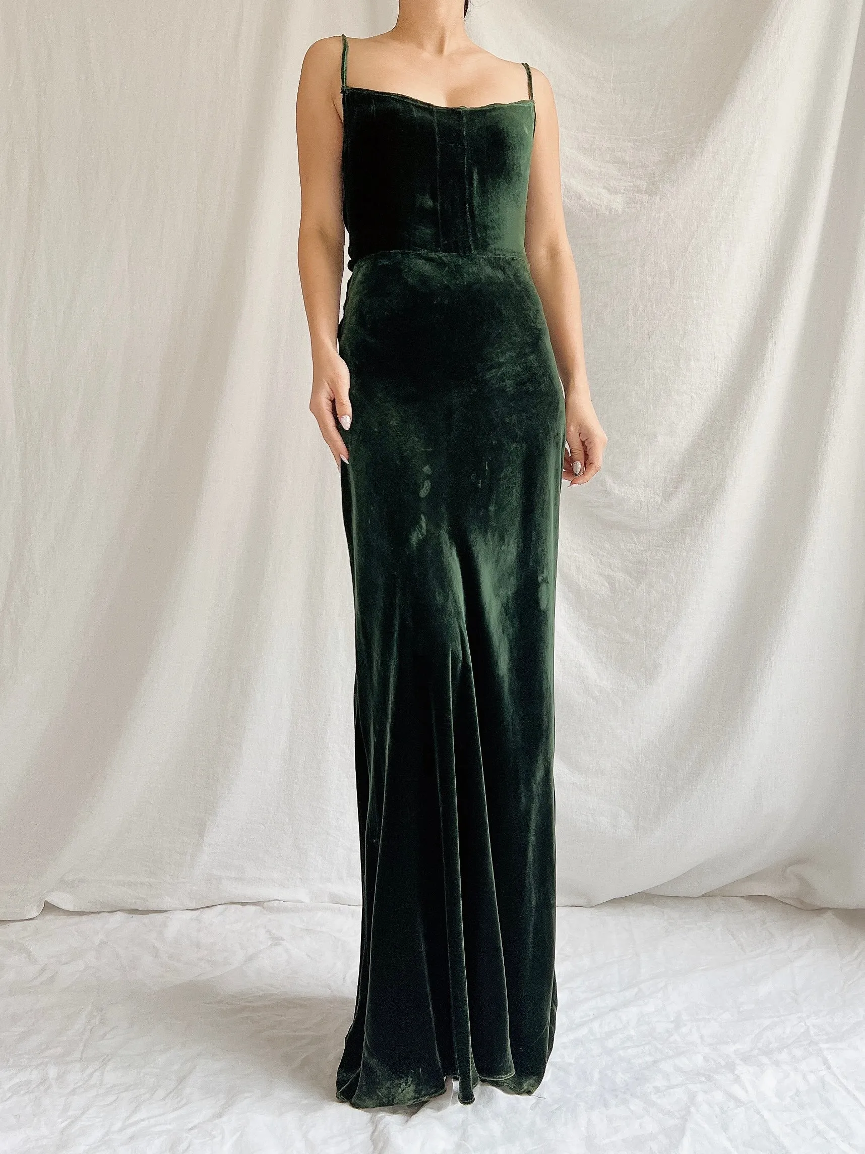 1930s Silk Crushed Velvet Gown with Cape - S