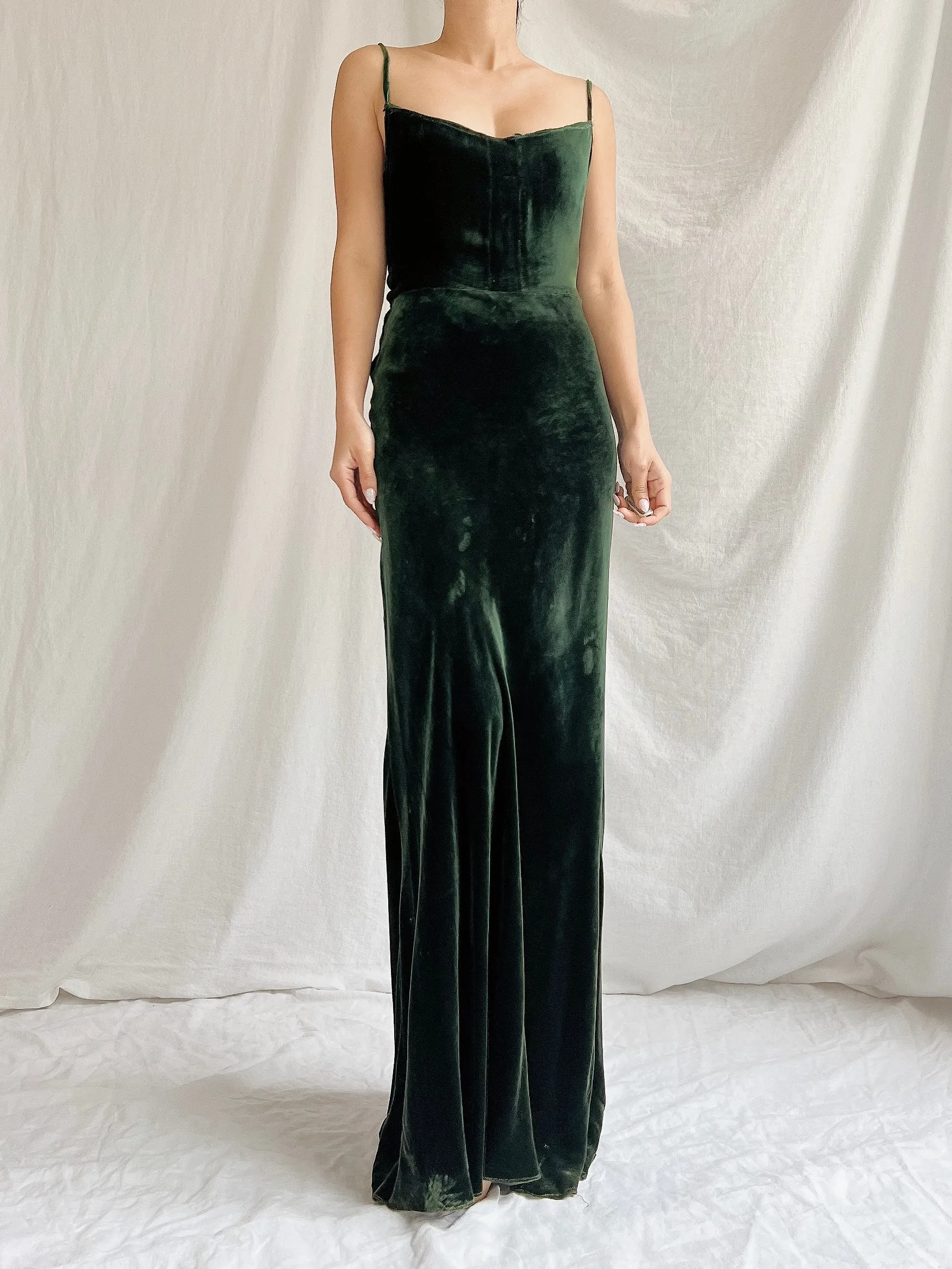 1930s Silk Crushed Velvet Gown with Cape - S