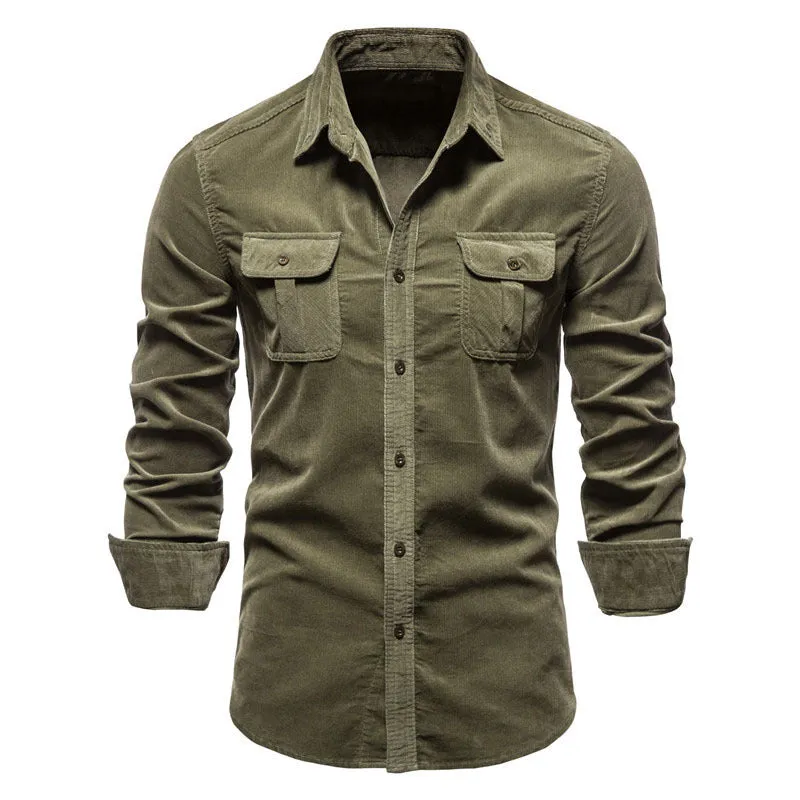 4FunGift® Mens Casual Jacket Long Sleeve Corduroy Plus Size Shirt Cotton Blouse