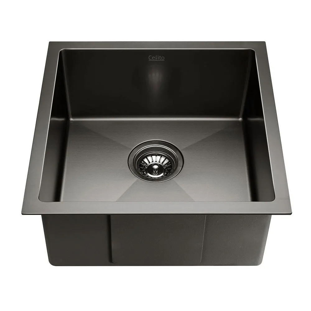 51 x 45cm Stainless Steel Kitchen Sink Basin Bowl Under/Top/Flush Mount Black