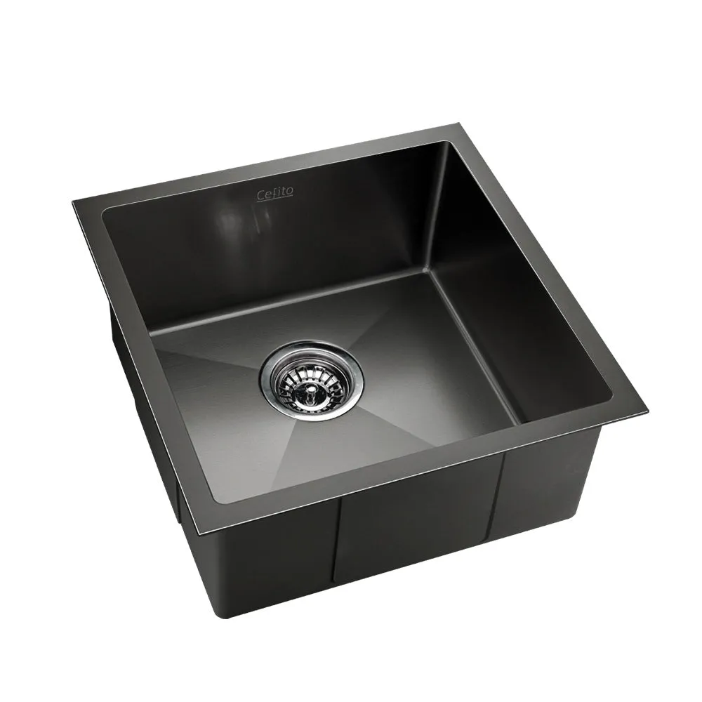 51 x 45cm Stainless Steel Kitchen Sink Basin Bowl Under/Top/Flush Mount Black