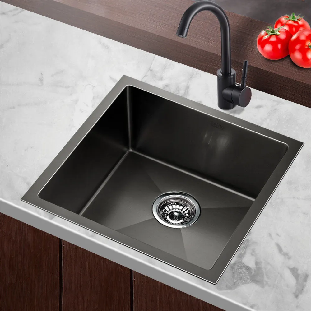 51 x 45cm Stainless Steel Kitchen Sink Basin Bowl Under/Top/Flush Mount Black