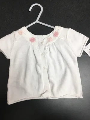 6-12 month  white knit sweater with pink flowers