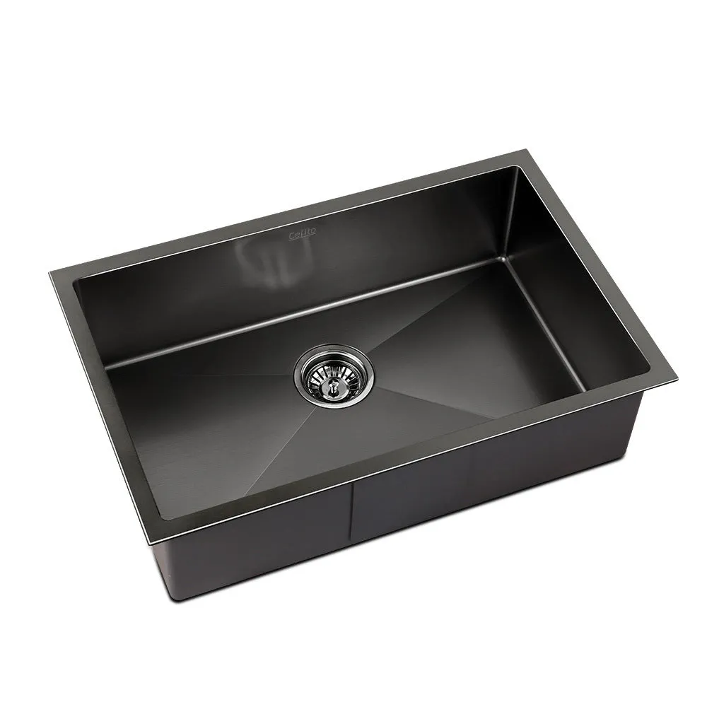 70 x 45cm Stainless Steel Kitchen Sink Basin Bowl Under/Top/Flush Mount Black