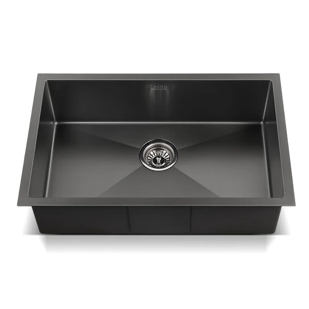 70 x 45cm Stainless Steel Kitchen Sink Basin Bowl Under/Top/Flush Mount Black