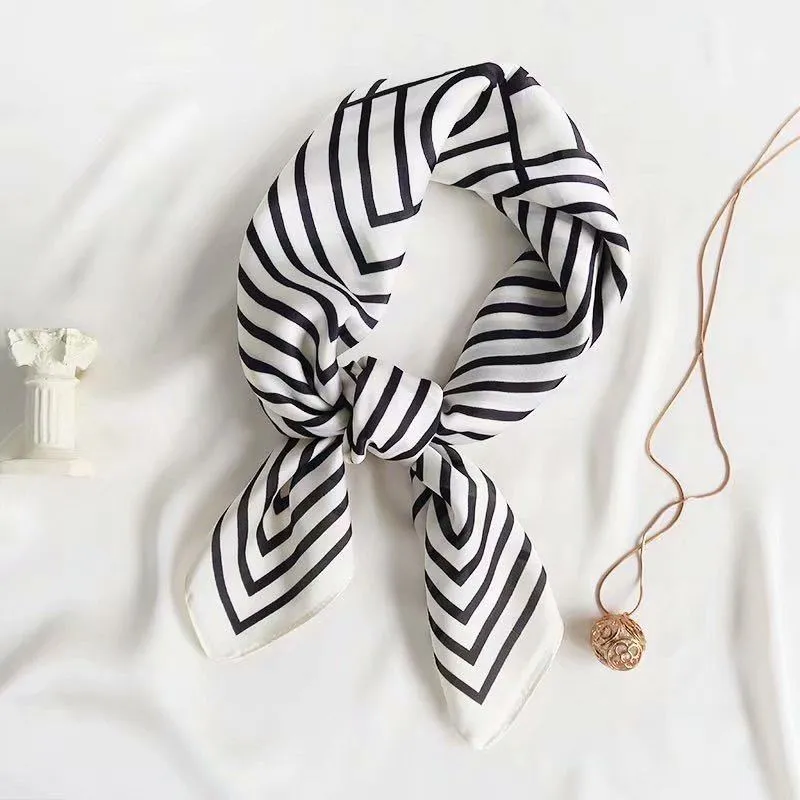 70cm imitation silk small square scarf Korean striped silk scarf decorative bag surround scarf female professional scarf