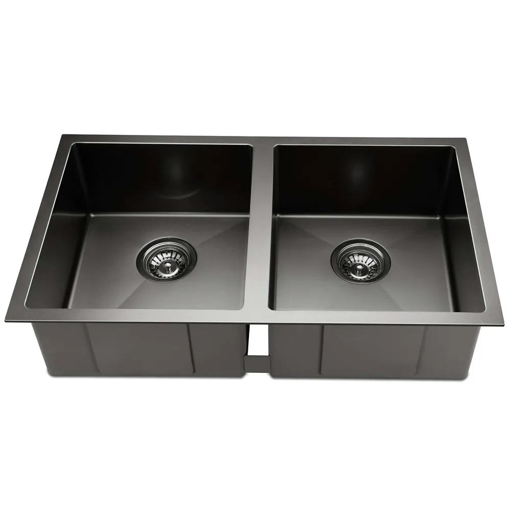 77cm Stainless Steel Kitchen Sink Basin Bowl Under/Top/Flush Mount Black