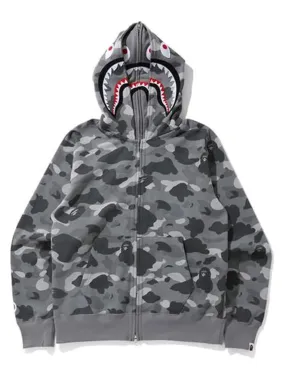 A Bathing Ape Colour Camo Shark Wide Full Zip Double Hoodie Grey [SS21]