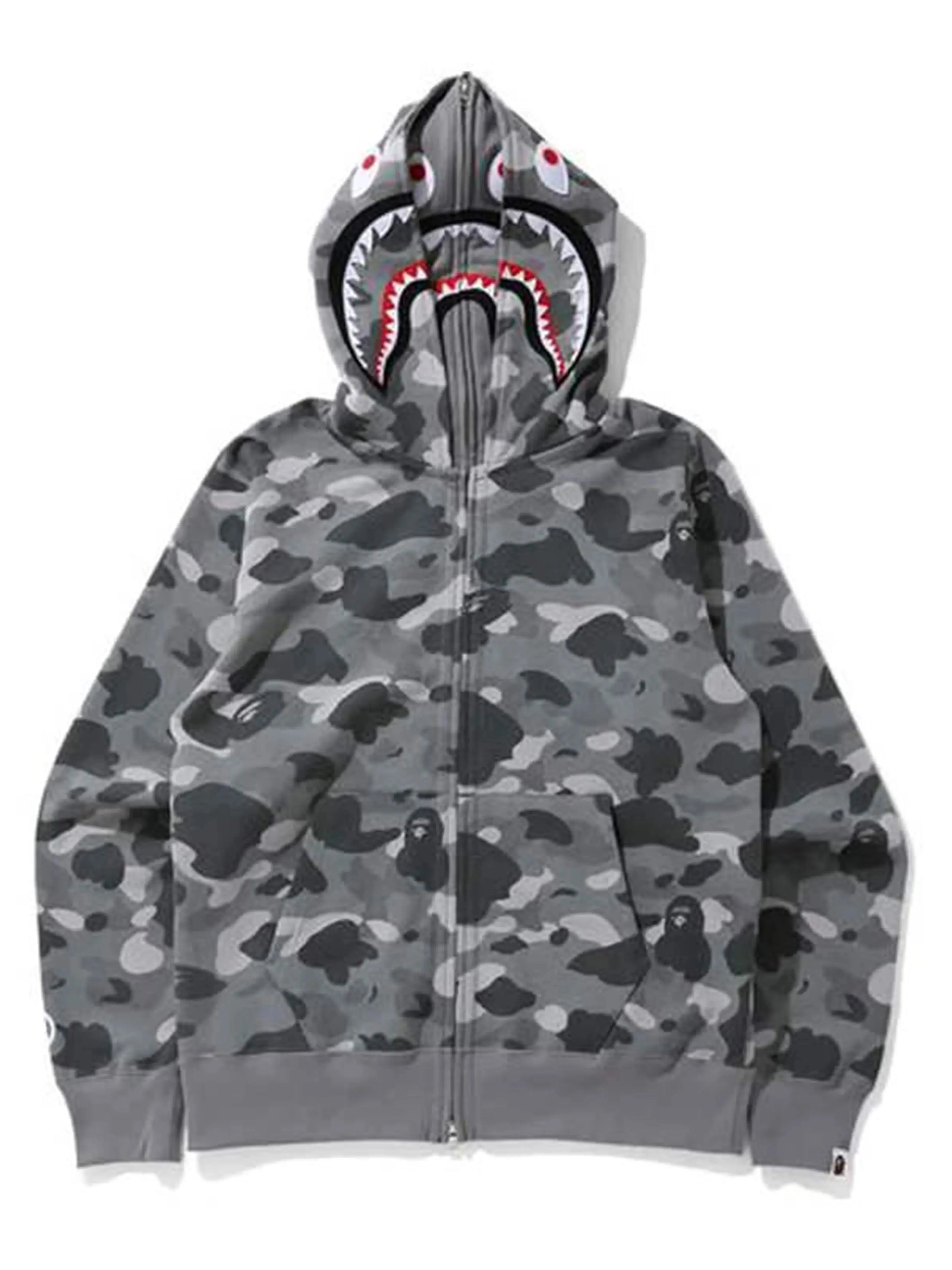 A Bathing Ape Colour Camo Shark Wide Full Zip Double Hoodie Grey [SS21]