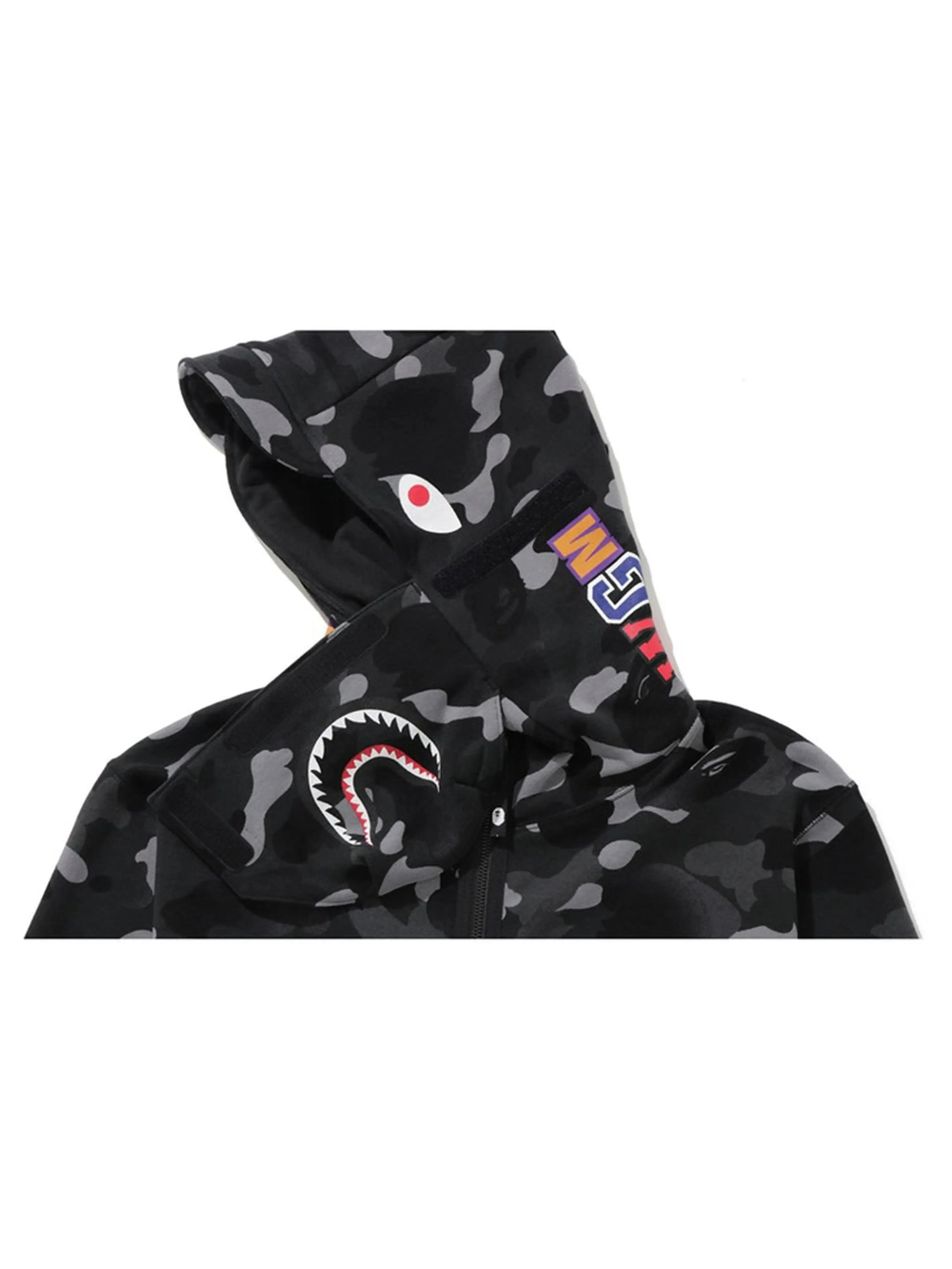 A Bathing Ape Gradation Camo Shark Mask Wide Zip Hoodie Black [FW19]