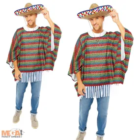 Adults Mexican Poncho and Sombrero Costume Accessory