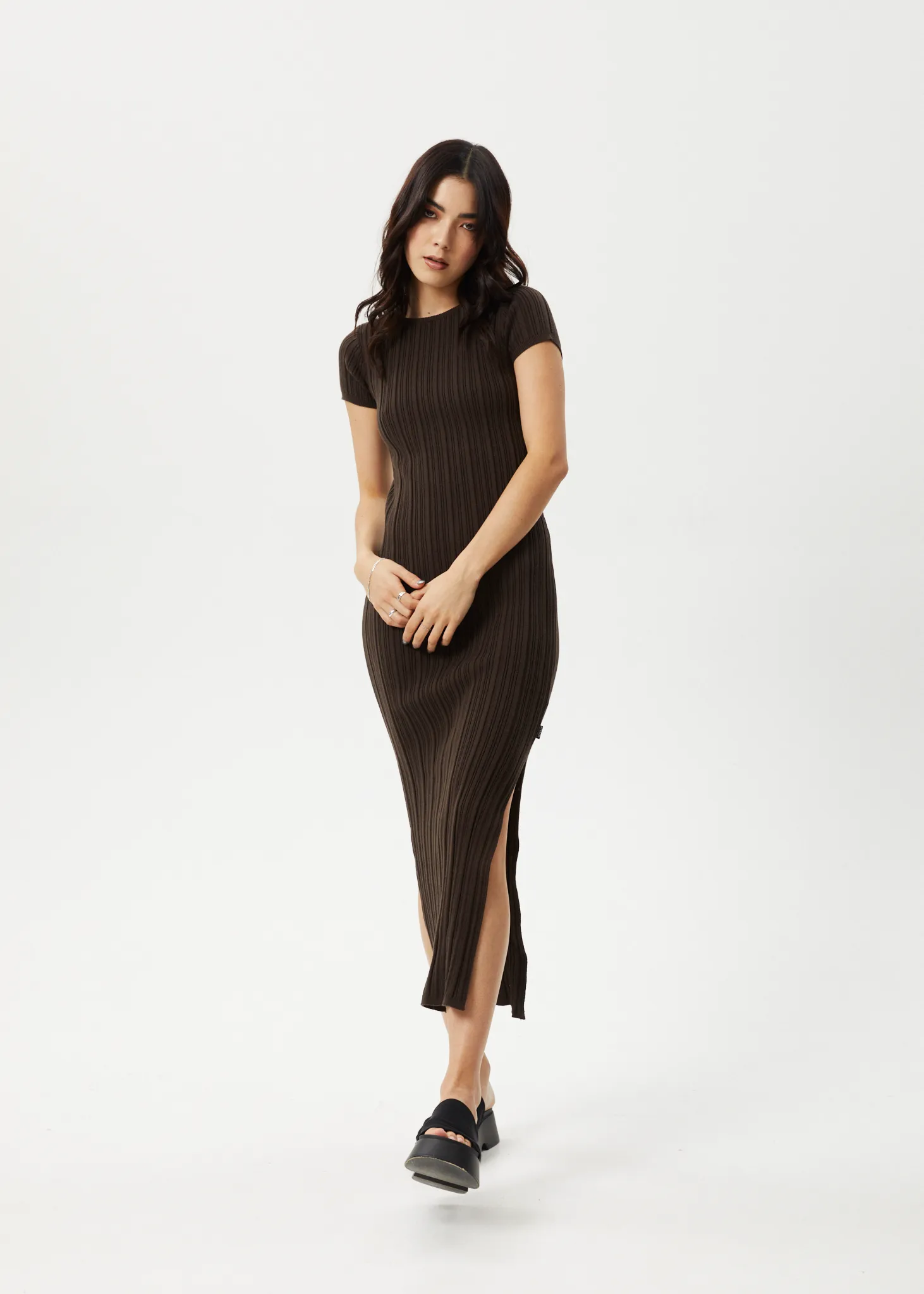 AFENDS Womens Landed - Knit Maxi Dress - Coffee