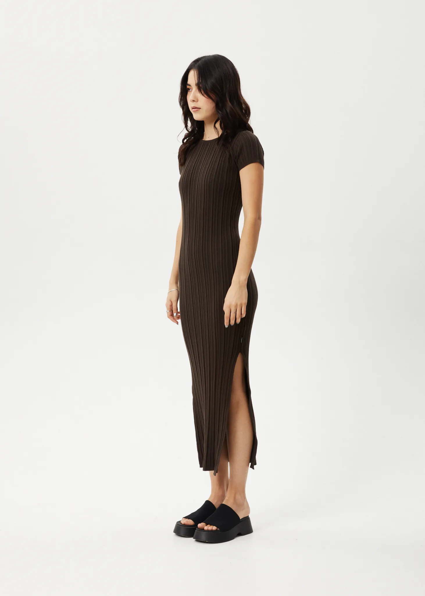 AFENDS Womens Landed - Knit Maxi Dress - Coffee