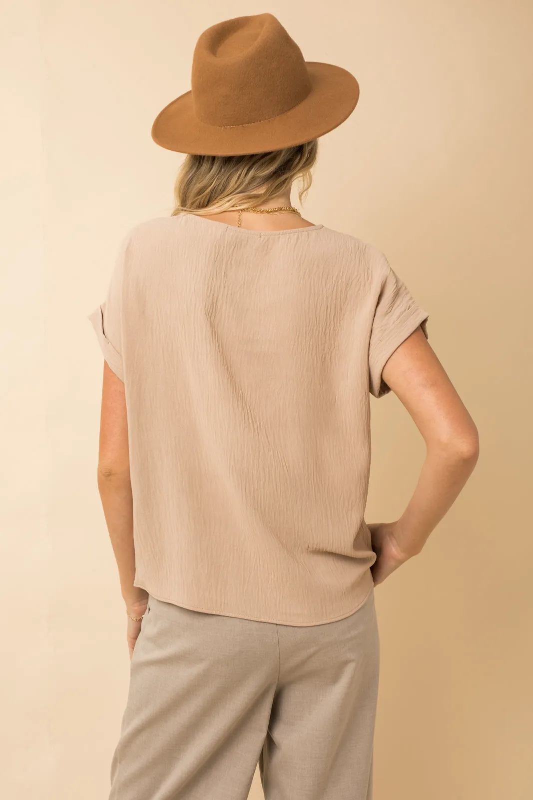 All I Need Roll Up Short Sleeve Top in Beige