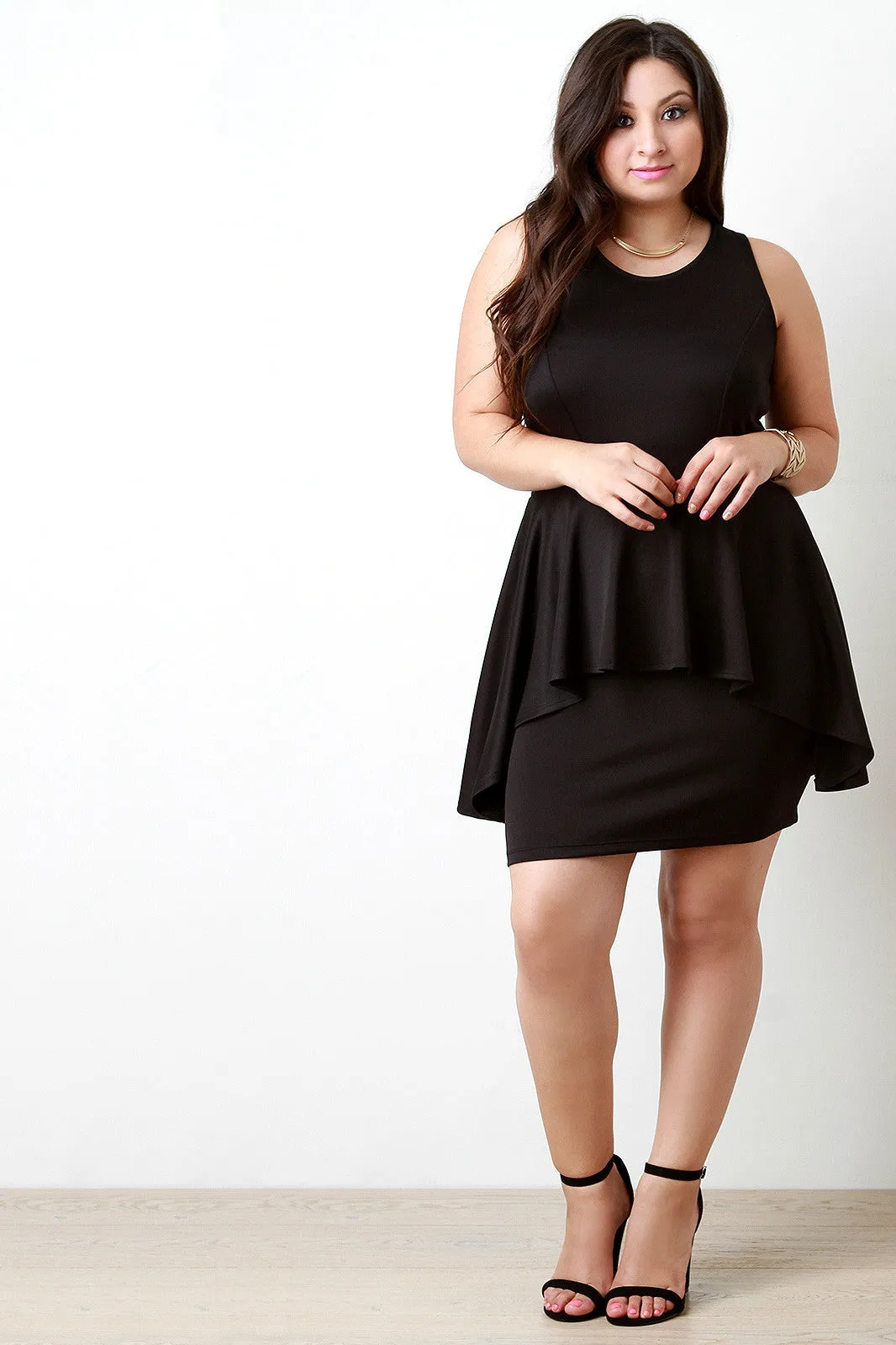 Asymmetrical Peplum Sleeveless Bodycon Dress