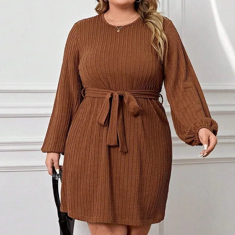 Autumn Knit Dresses - Comfortable A-Line Dress with Lantern Sleeves & Empire Waist