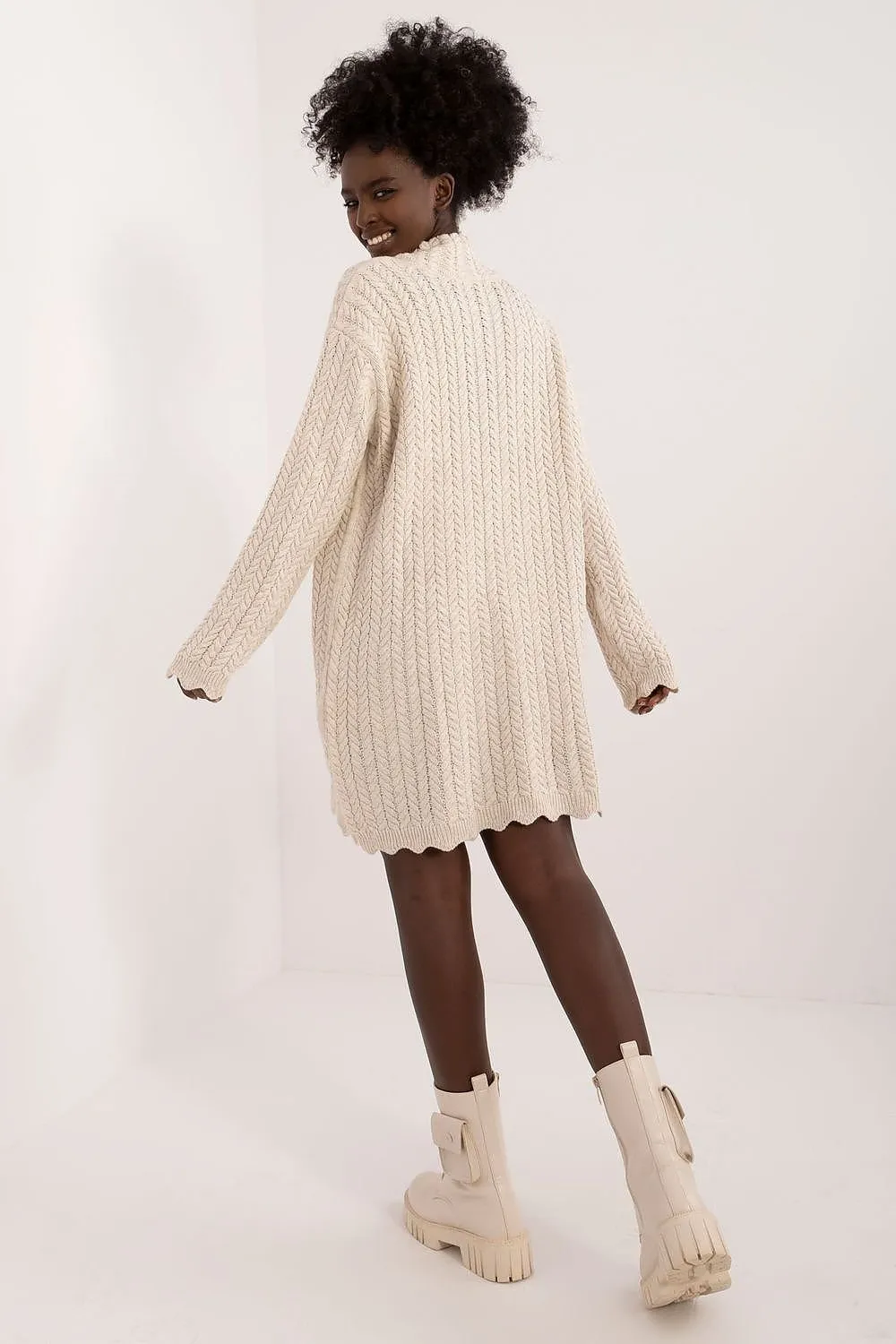 Badu Lettuce Hem Mock Neck Knit Long Sleeve Mini Dress