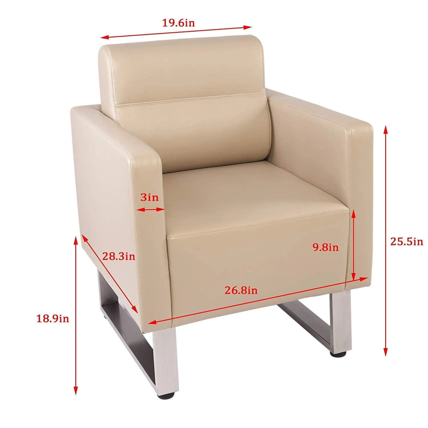 Barrel Chair Lobby Chair Leather Occasional Sofa Chairs Reception Guest Single Sofa for Office Meeting Room Living Room, Beige