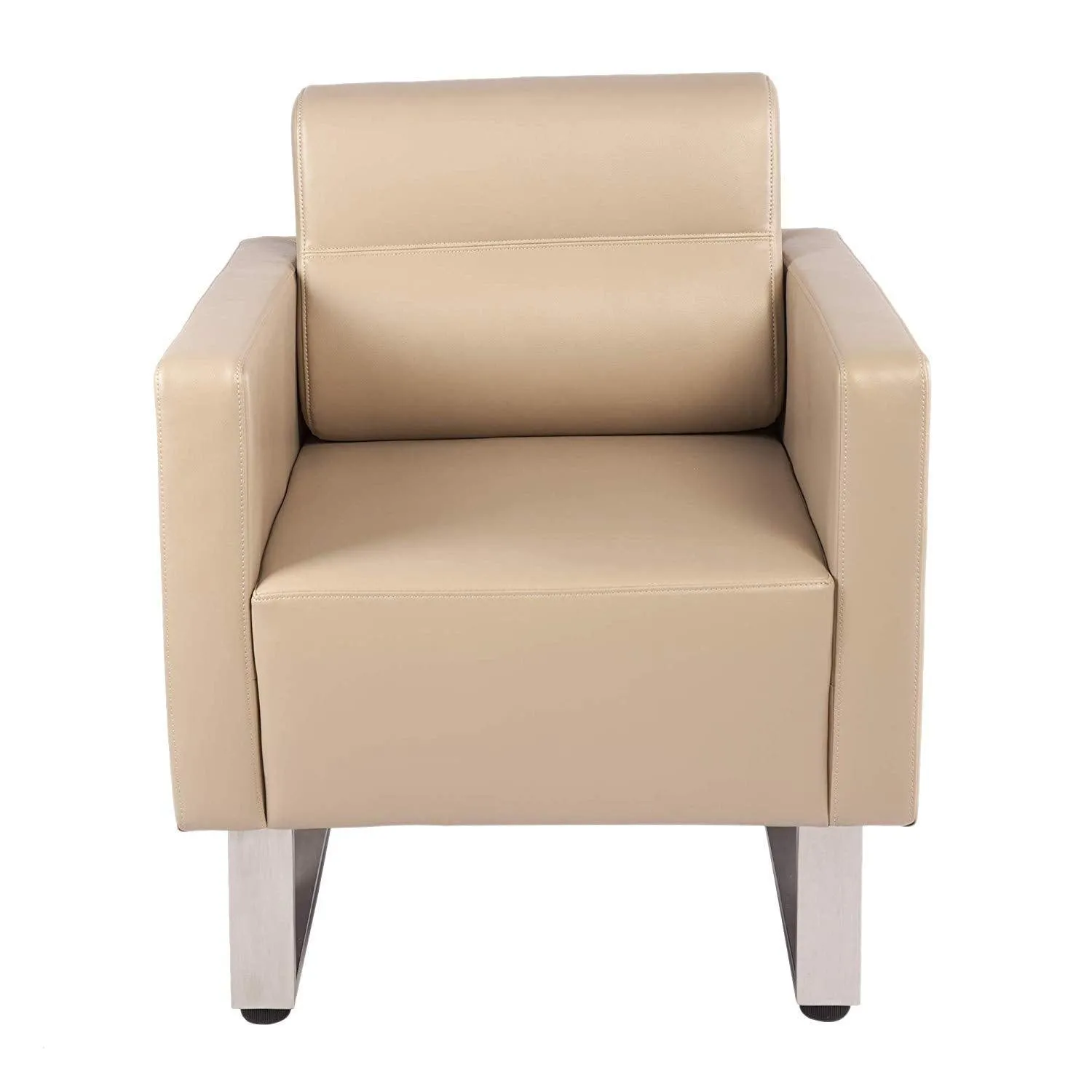 Barrel Chair Lobby Chair Leather Occasional Sofa Chairs Reception Guest Single Sofa for Office Meeting Room Living Room, Beige