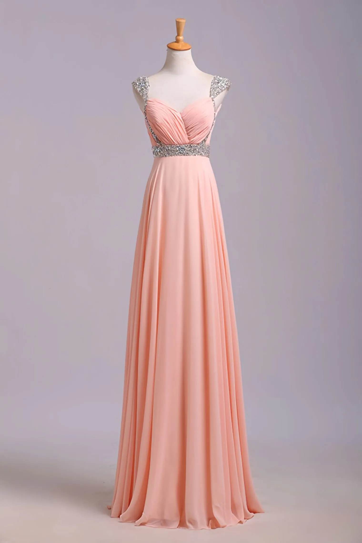 Best Selling Prom Dresses A Line V Neck Floor Length Chiffon Zipper Back