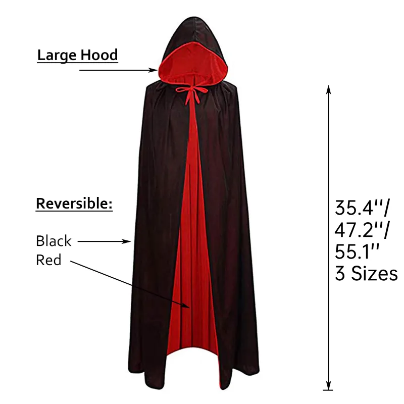 Black and Red Reversible Halloween Vampire Cloak Adult Cosplay