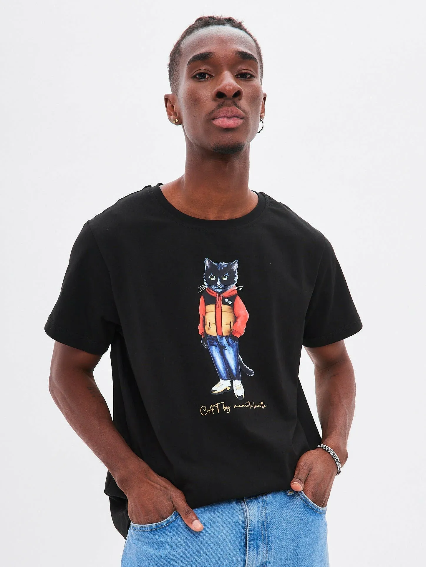 Black Printed T-shirt SPORT CASUAL CAT