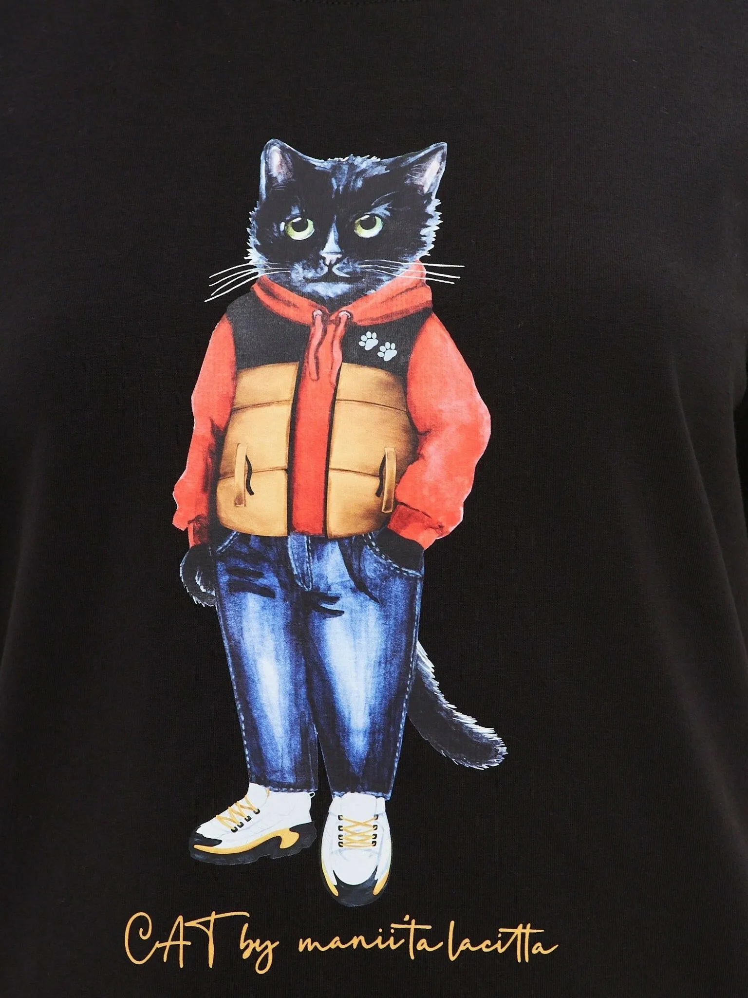 Black Printed T-shirt SPORT CASUAL CAT