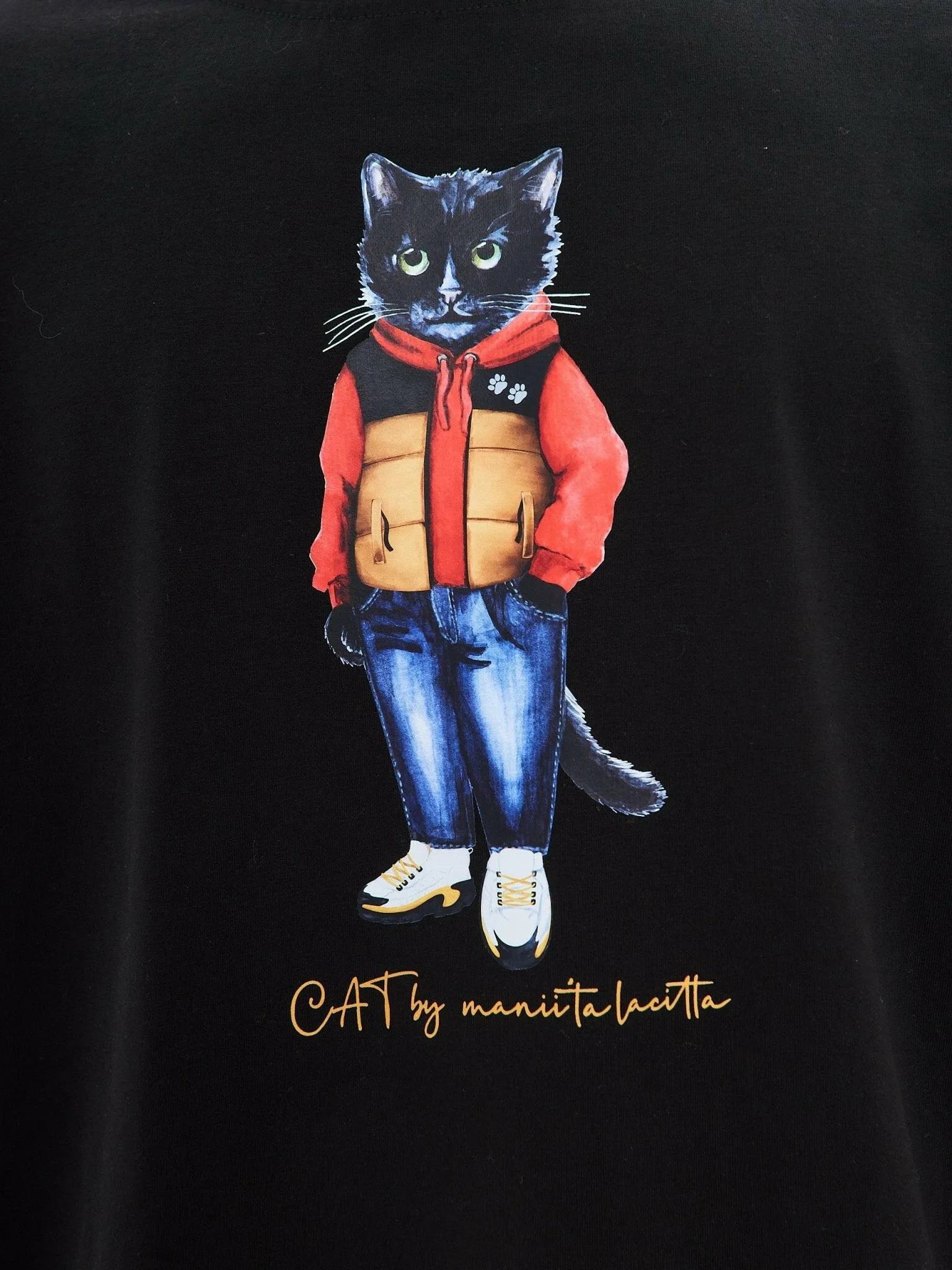 Black Printed T-shirt SPORT CASUAL CAT