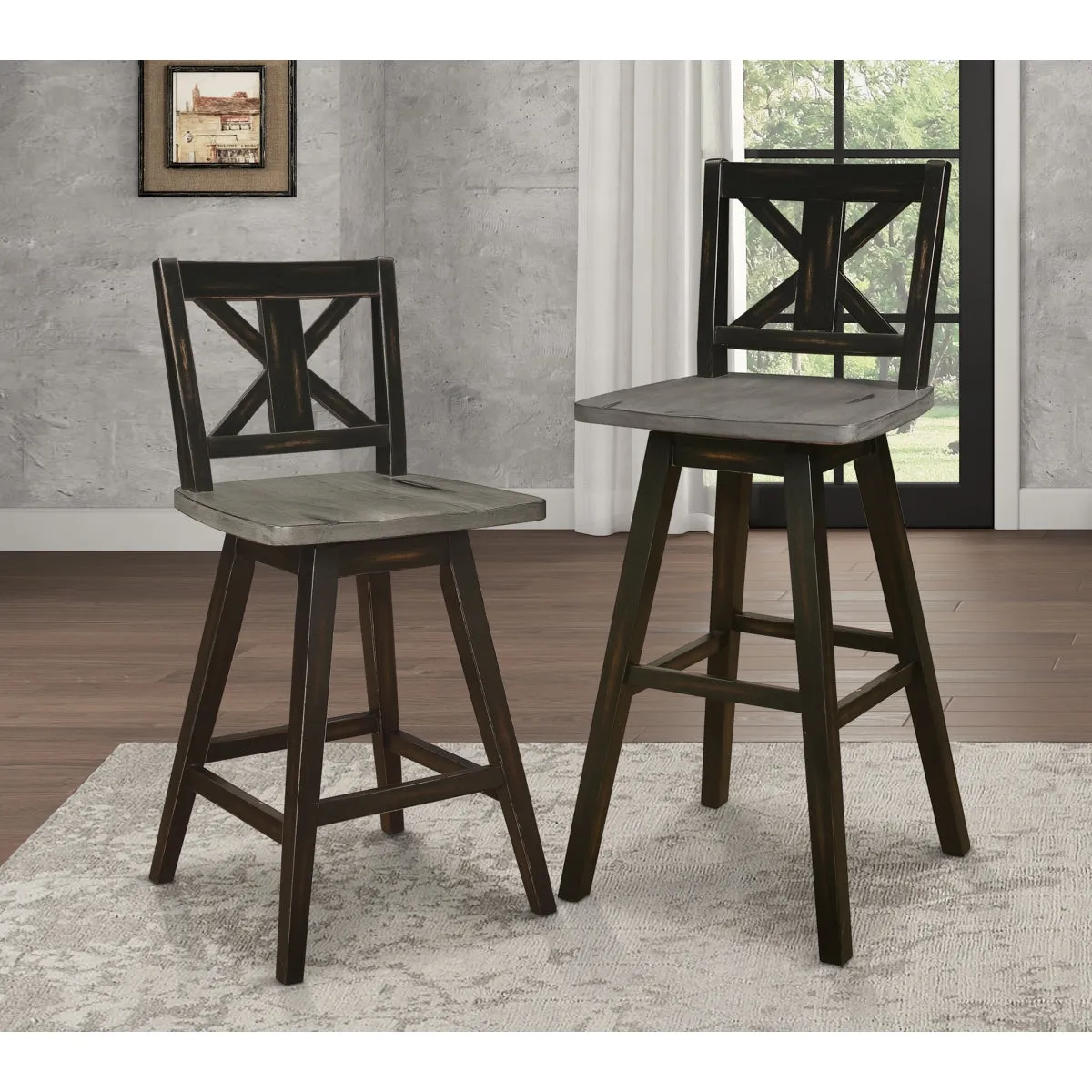 Black Swivel Counter Height Chair with X-Back - Set of 2