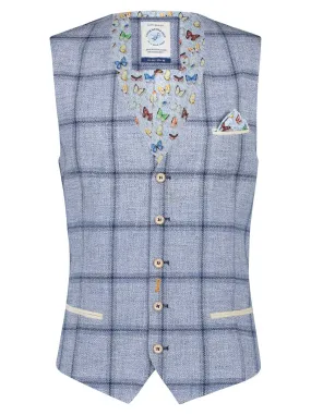 Blauwe gilet met vlinderprint | A fish named Fred waistcoat big light blue check