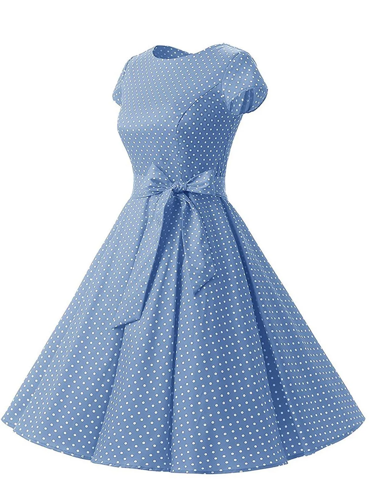 Blue 1950s Polka Dot Swing Dress