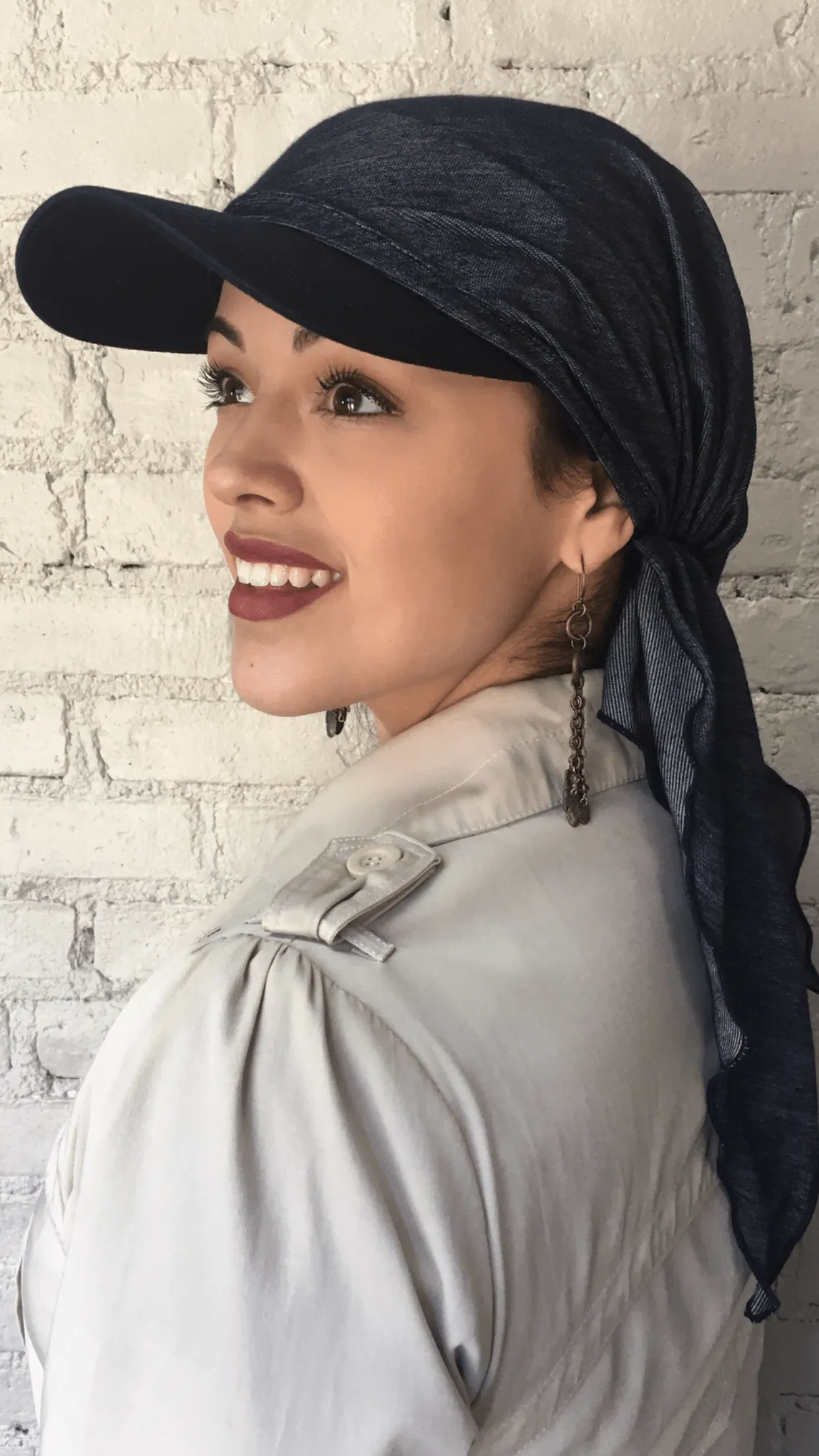 Blue Hijab Tichel Headscarf For Women | Denim Sun Visor Baseball Cap | Tie Back Hat | Blue or Black Sun Visor Scarf Hijab Covering