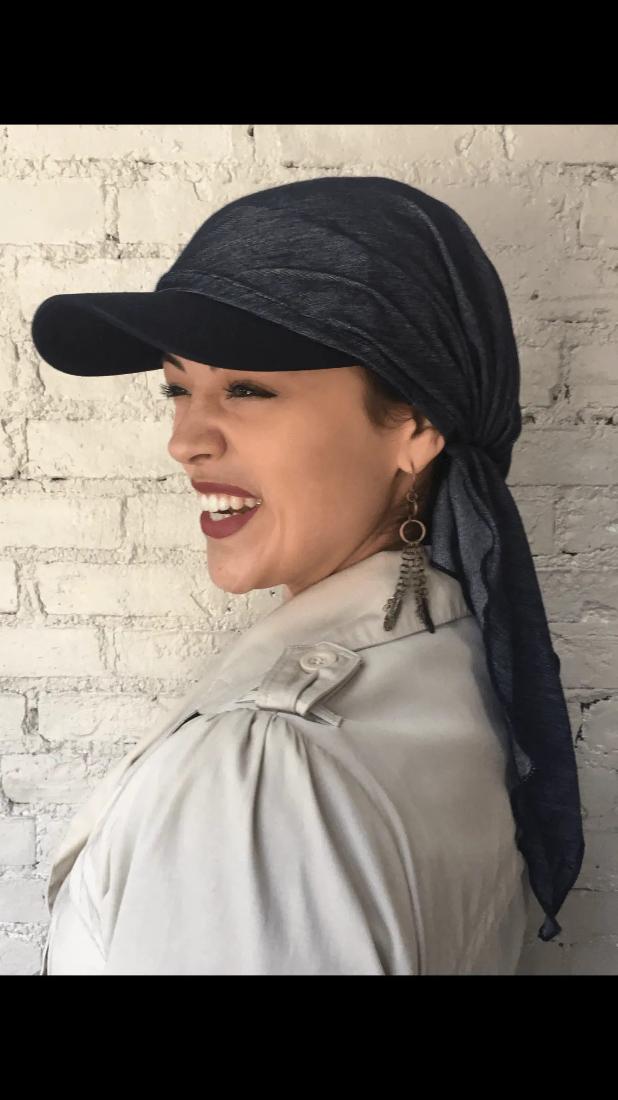 Blue Hijab Tichel Headscarf For Women | Denim Sun Visor Baseball Cap | Tie Back Hat | Blue or Black Sun Visor Scarf Hijab Covering