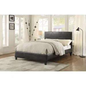 Brown Diamond-Stitched Faux Leather Queen Platform Bed - Solid Wood Frame