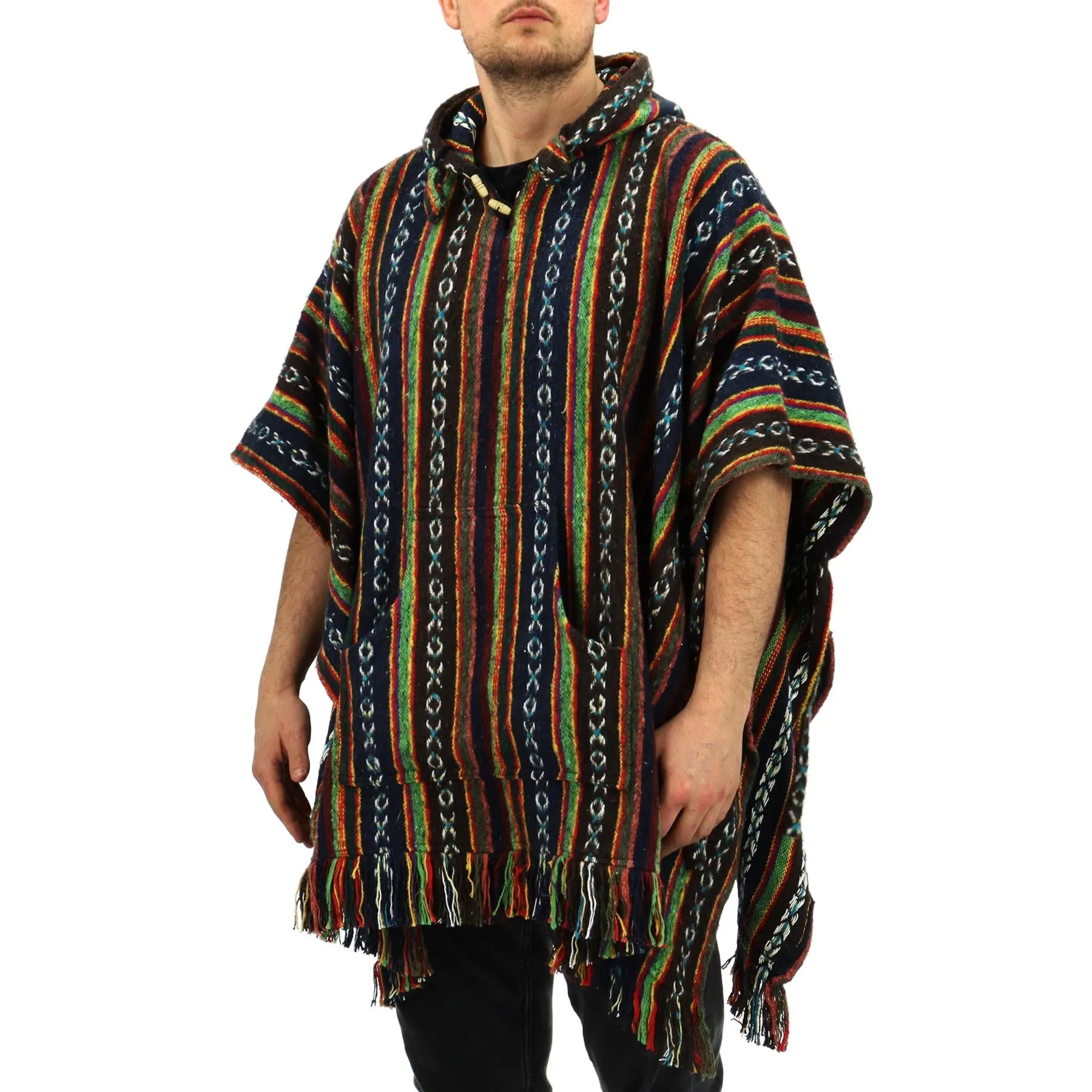 Brushed Cotton Hooded Poncho - Brown