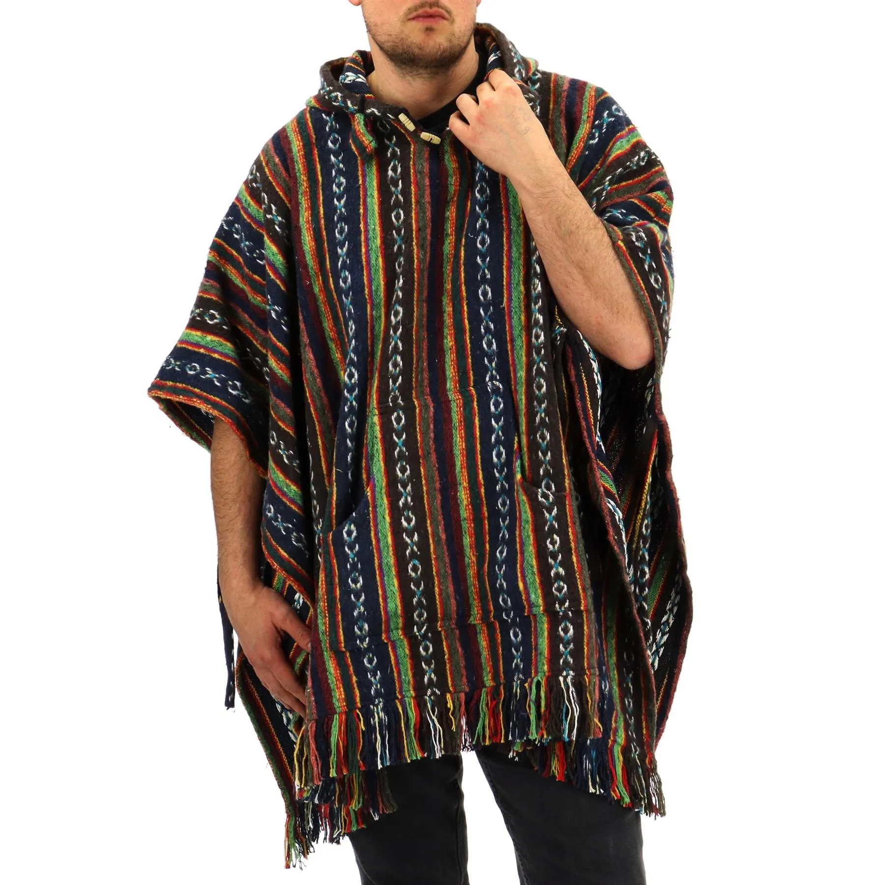 Brushed Cotton Hooded Poncho - Brown