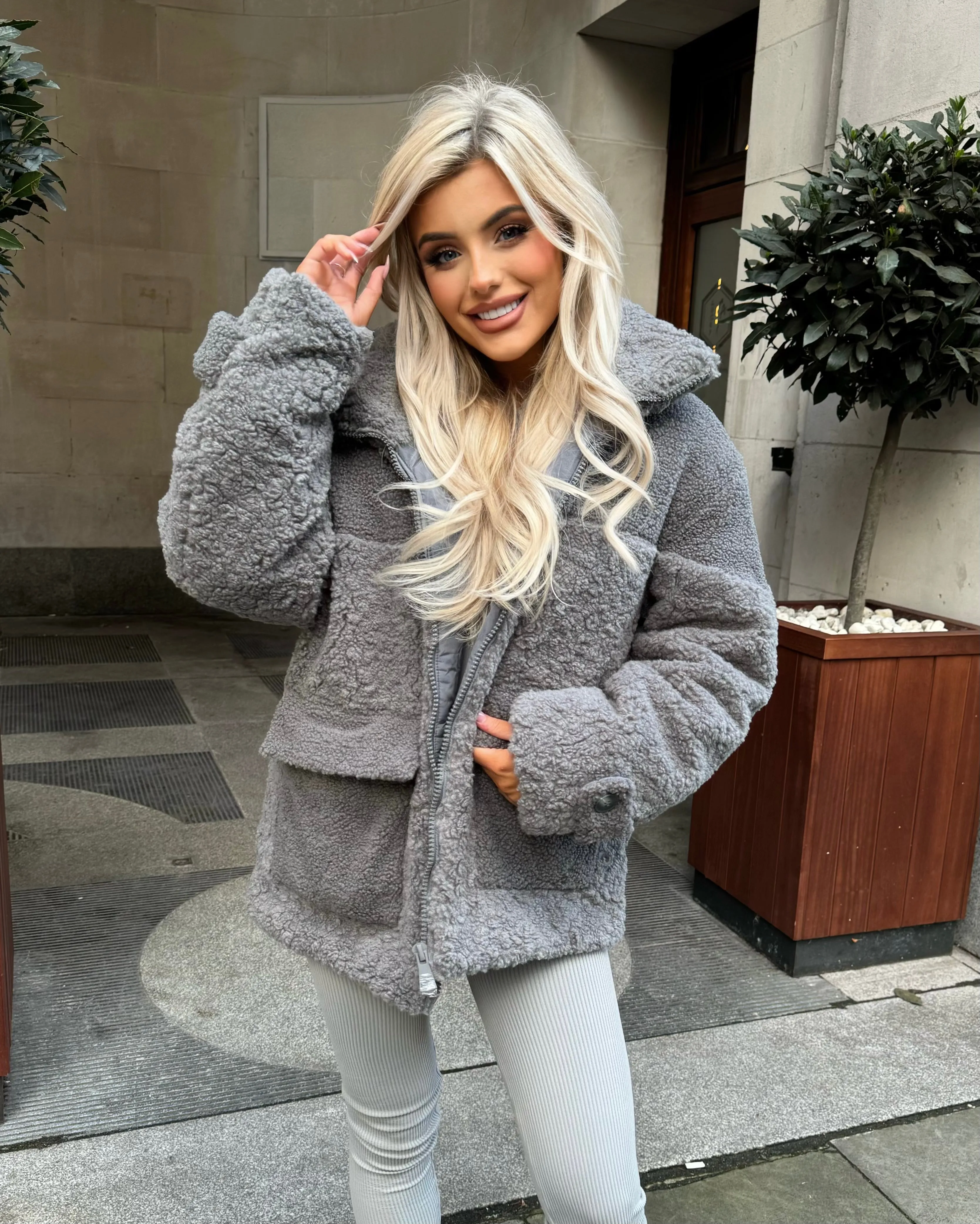 Brynn Teddy Style Coat- Grey