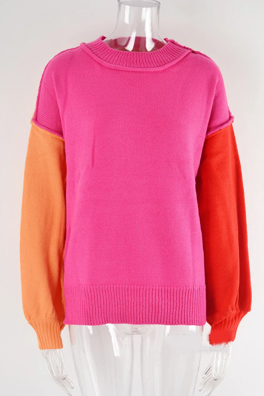 Chic Color Block Sky Blue Knitted Sweater