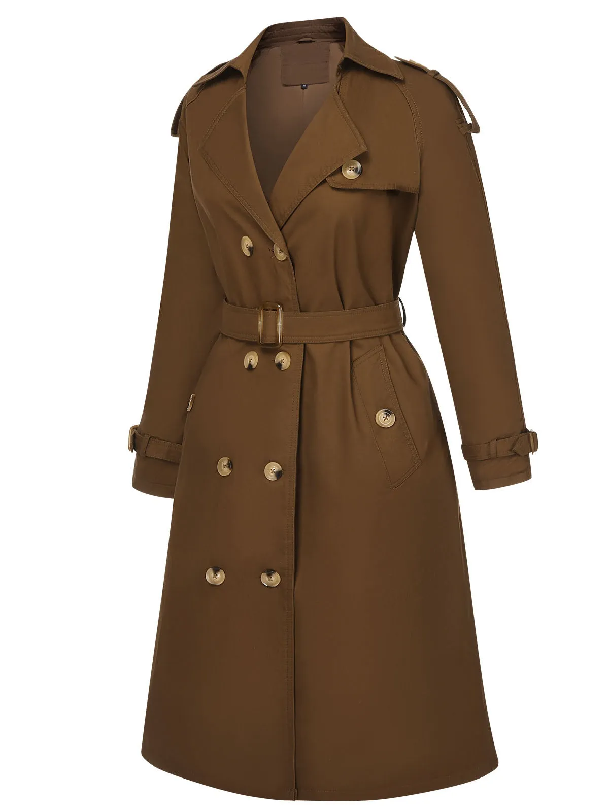 Coffee 1950s Buttoned Lapel Trench Coat